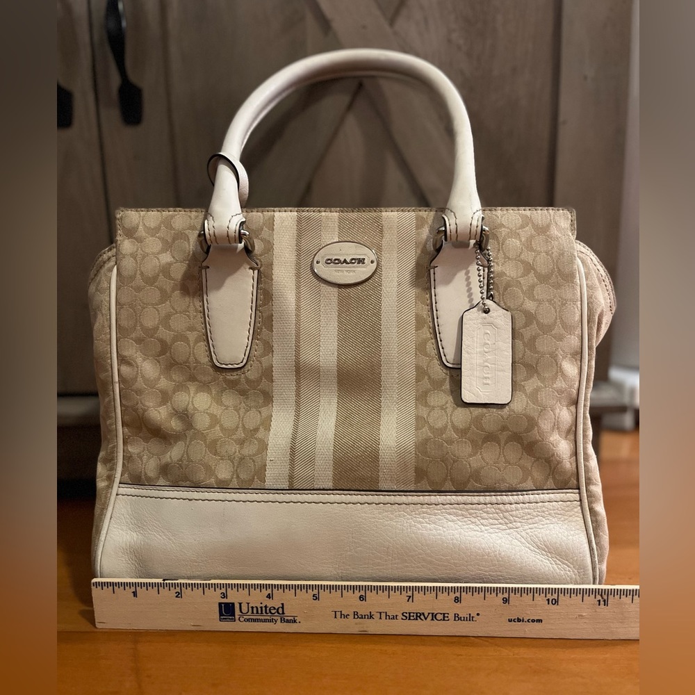 Coach Signature Stripe Candace Carry All Handbag  purse - Picture 2 of 12
